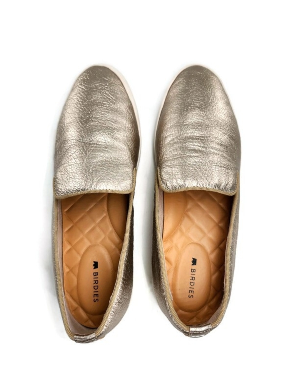 Birdies The Swift Metallic Gold Leather Slip-On No-Lace Loafer Style Sneakers - Picture 6 of 11